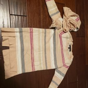 Girls Pink Striped  Sweater with Lace Up Back & Scarf